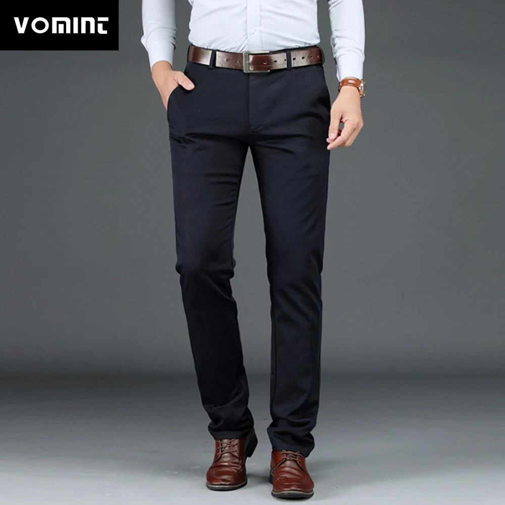 VOMINT Business Suit Pants For Men Size 29-40 Male Formal Stretch Solid Silk Long Dress Baggy Office Trousers | Мужская одежда