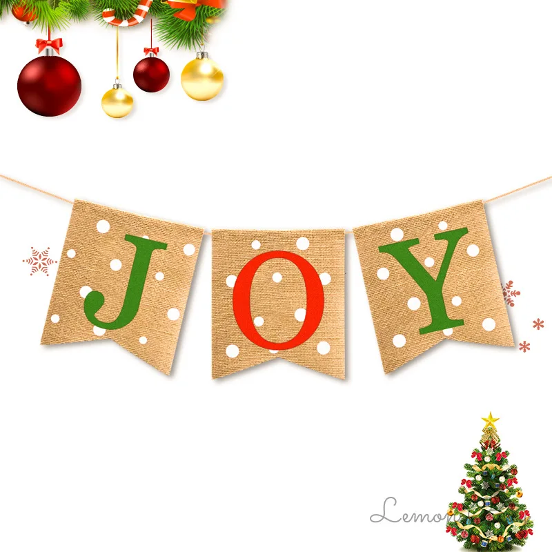 Украшения для рождественской вечеринки в горошек Joy льняные подвесные флажки