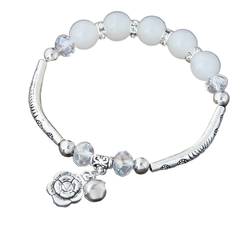 

European And American Fashion Retro Handmade Beaded Bracelet Imitation Cat Eye Crystal Flower Personality Bracelet