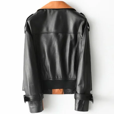 Chaqueta de cuero de oveja auténtico para mujer, chaqueta de motocicleta de cuero auténtico, novedad de 2021