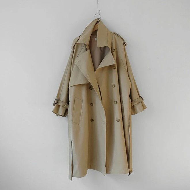 Осень Новый женский Повседневный плащ негабаритных двубортный винтажный пояса