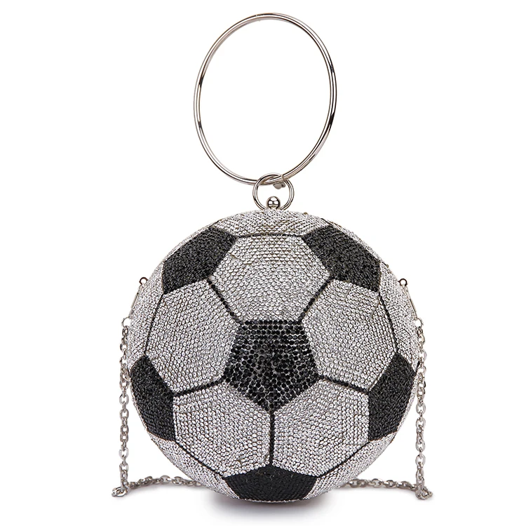 

luxury diamond basketball design evening bags women shoulder crossbody bag round Shiny Rhinestone clutch Lady Party small purses