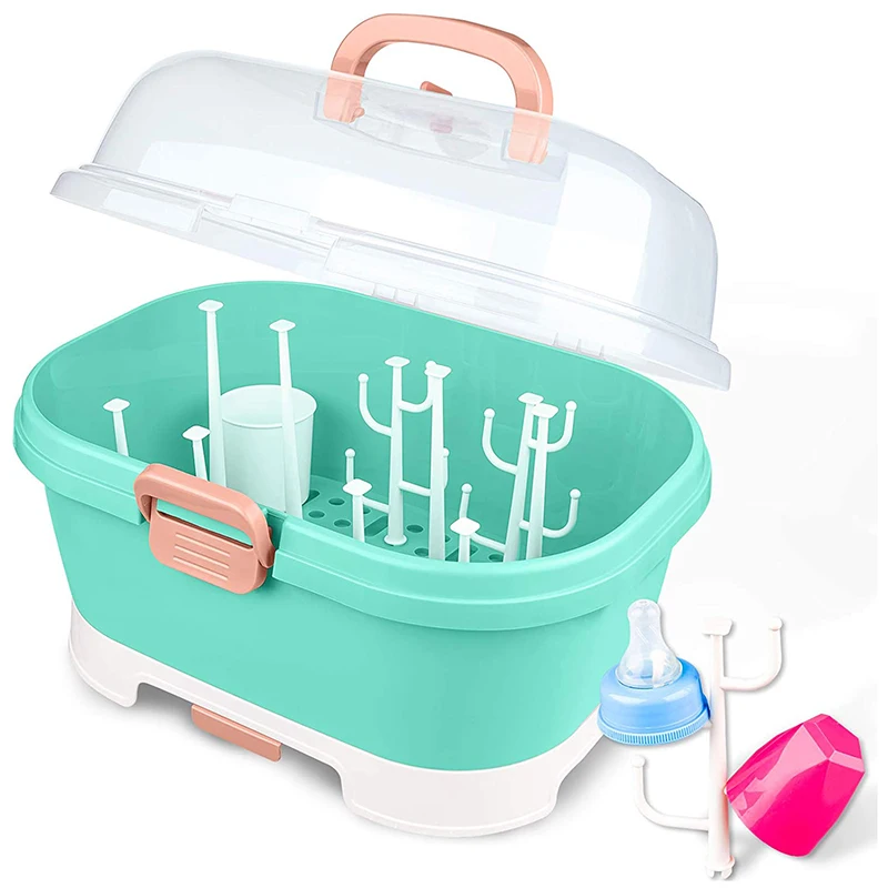 

Сушилка для хранения детских бутылочек, портативный контейнер для столовых приборов для кормления, контейнер с защитой от пыли и крышкой, с...