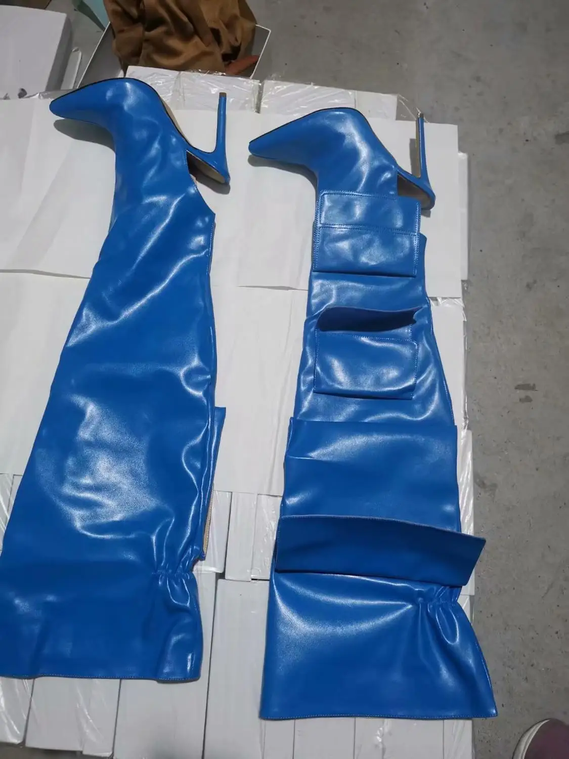 2022 Spring Autumn Woman Knee High Boots Female Thin High Heel Pointed Toe Blue Black Fashion Boots