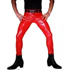 Сексуальные мужские блестящие узкие брюки из ПВХ, облегающие брюки из искусственной кожи размера плюс, панковские обтягивающие эластичные штаны на молнии, для ночного клуба, для геев, F123