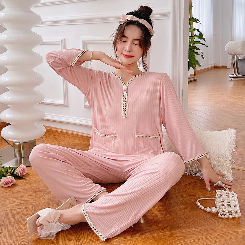 2021 Autumn and Winter New Women's Pajamas Long-sleeved Plus Size Comfortable Home Wear Sleepwear Pajama Set Women Pijamas Women