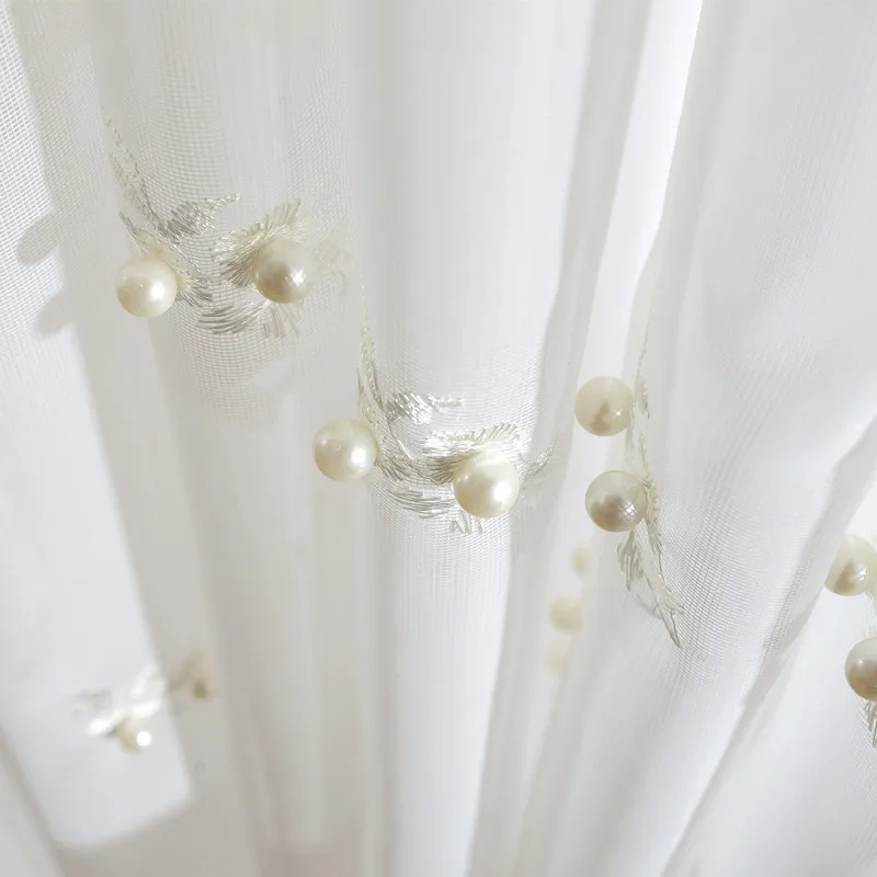 

European Style Curtains for Living Room Bedroom Embroidered Beaded Exquisite Window Screen Craft Yarn White Tulle Curtain