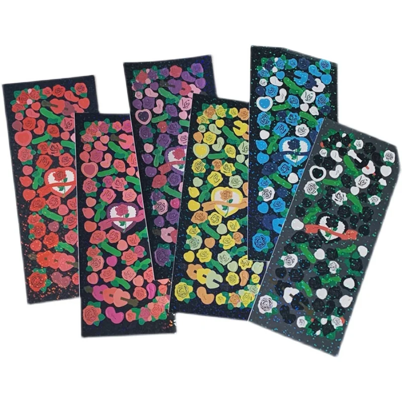 

1Pc Ins Flower Rose Laser Stickers Beautiful Waterproof Shiny Decorative Mobile Phone Stationery Card Material DIY Sticker