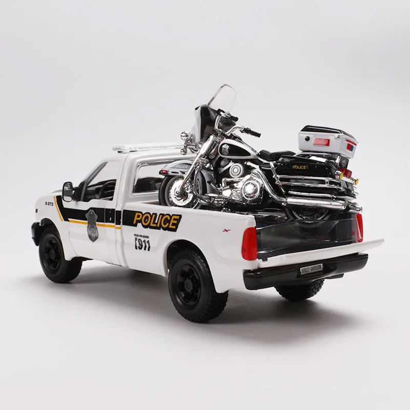 Лучшие продажи 1:24 F350 полицейский пикап+ Harley-Motor модель сплава, моделирование литья под давлением модель, коллекция подарков