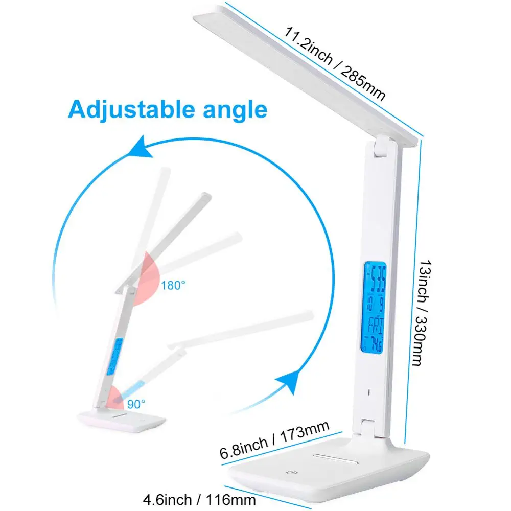 

Светодиодная настольная лампа для чтения с сенсорным выключателем, перезаряжаемый светильник для чтения с календарем, термометром, будиль...