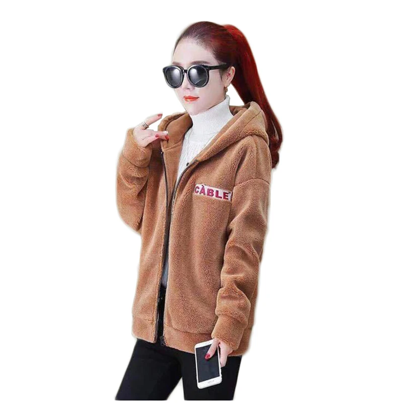 Fashion Youth clothing Shaggy Coat Women Fur coat Imitation lamb wool jacket Autumn / Winter Hooded Outerwear Factory Outlet 329