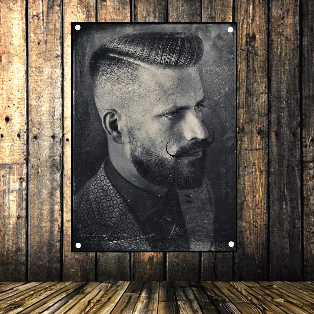 

Retro tattoo haircut poster Banner Flag Music Poster Wall Hanging Tapestry Stickers HD Canvas Print Art Barber Shop Home Decor