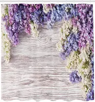 Rustic Shower Curtain Lilac Flowers Bouquet On Wood Table Spring Nature Romance Love Theme Bathroom Decor Set With Hooks