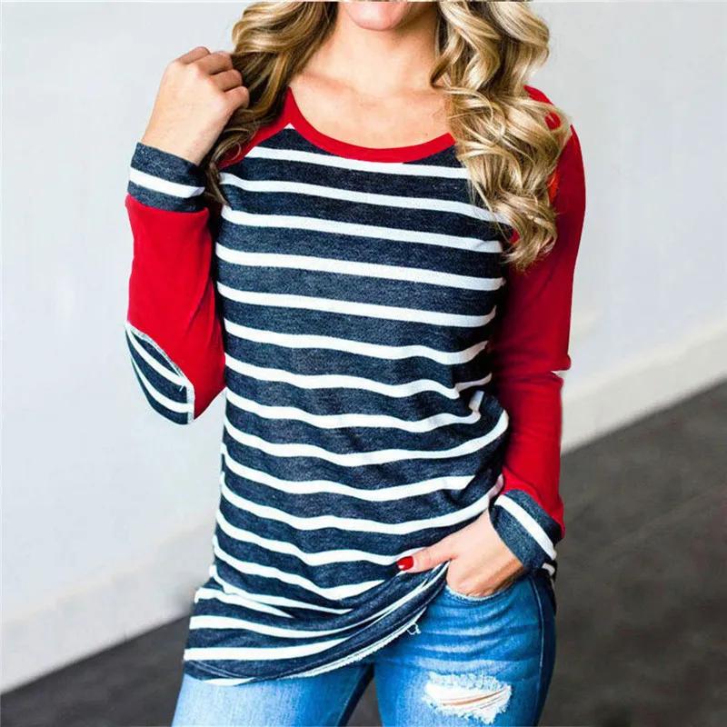 Женская Полосатая Футболка 2019 модные Локоть патч Женские Реглан Футболки с