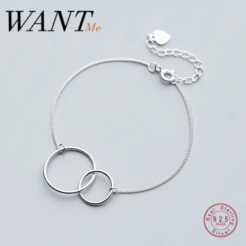 WANTME Настоящее серебро 925 пробы минималистичный двойной круг кубинская цепочка