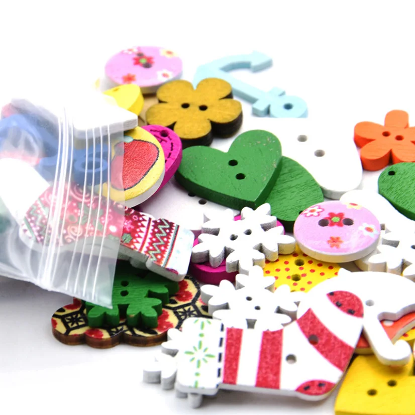 

50Pcs/set Colorful Cartoon animal pattern Buttons 2 Holes Cute Butterfly Bird Rabbit DIY handmade Sewing Accessories