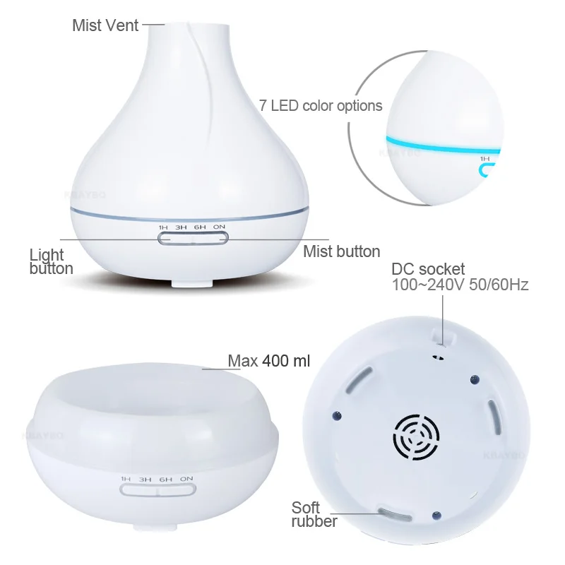 KBAYBO 400 мл плоский капельный увлажнитель эфирное масло арома-диффузор белый