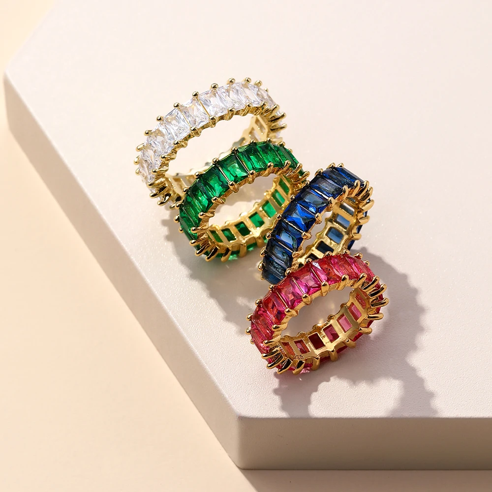 

Europe Eternity Green Ring Cz Crystal Infinity Stones Rainbow Rings Women 2021 Engagement Gold Ring Wholesale Best Dropshipping