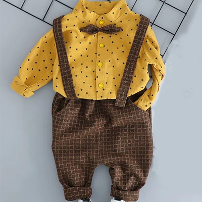 Yellow not shoes hat Вечерние комплекты одежды с бантом для маленьких мальчиков рубашка в горошек+ штаны, Детский костюм комплекты для маленьких мальчиков возрастом 1, 2, 3, 4 года - Цвет: Yellow not shoes hat