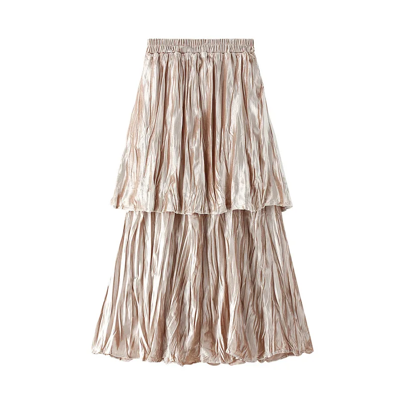 

Female Fashion Velvet Pleated Skirt Women Autumn Winter High Waist Tired Cake Skirts Ladies Grey Beige Ruffles Maxi Skirt Femme