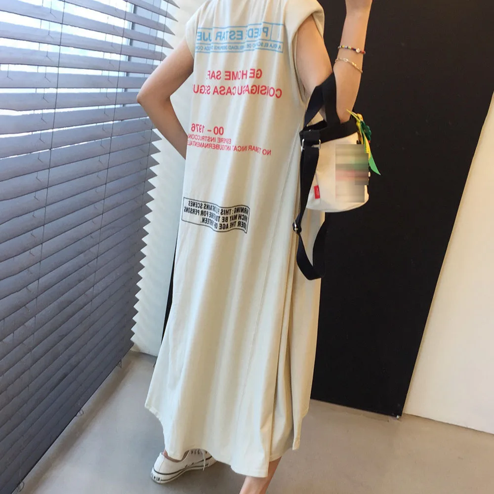 

2021 Fashion Casual Printing Summer Women's Dress Japanese Style Loose Solid Color Letter Printing Simple Hot Sale
