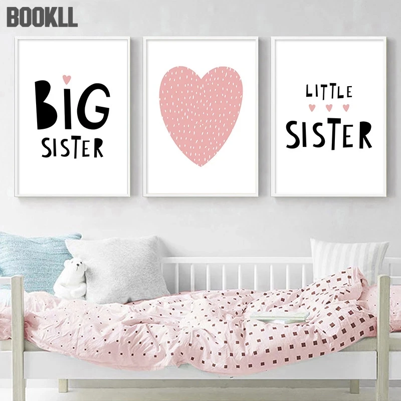 

Pink Heart Big Sister Quotes Wall Poster Nursery Canvas Art Print Painting Nordic Kid Decoration Picture Baby Girl Bedroom Decor