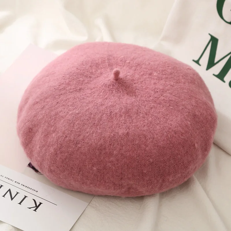 pink Новинка, 23 Цвета, женская зимняя шапка, берет, Женская шерстяная хлопковая шапка, шапка для девочек, шапки, шапка s, черный, белый, серый, шапка Boinas De Mujer - Цвет: pink