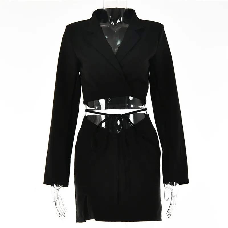 

CNYISHE Elegant Office Lady Sexy Two Piece Coat and Skirts Women's Tracksuit 2021 Lounge Suit Women Casual Bandage Co-ord Sets