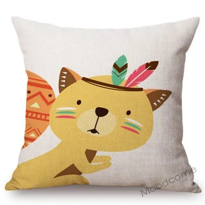 Cute Forest Animals Owl Raccoon Fox Bear Baby Cartoon Art Sofa Throw Pillow Case Lovely Woodland Animal Children Cushion Cover