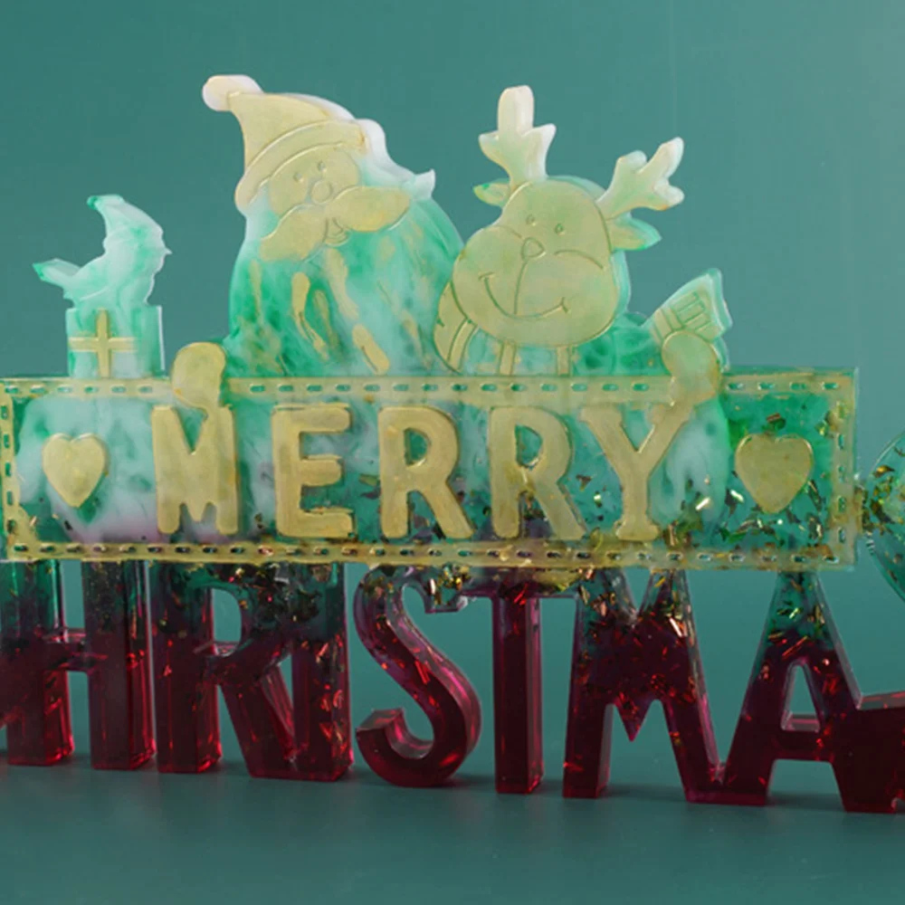 

Christmas Listing Diy Crystal Epoxy Mold Snowman Elk Silicone Mold Christmas Decoration Letter Mold