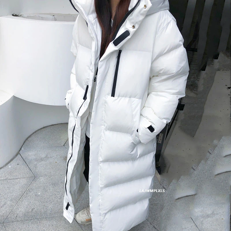 Куртка женская зимняя черная/белая водонепроницаемая длинная толстая теплая