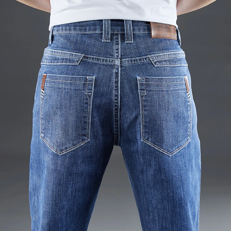 

2021 spring and autumn jeans business men's fashion straight leg regular blue stretch classic men's jeans plus size 28-38