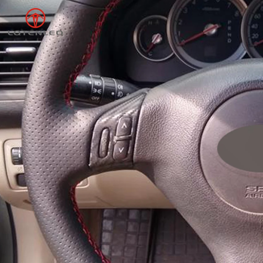 

LQTENLEO Black Genuine Leather DIY Car Steering Wheel Cover For Subaru Forester 2004-2007 Outback Legacy Impreza WRX 2003-2006