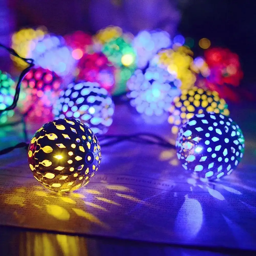 

7M LED String Light Moroccan Metal Ball 50Leds Battery/Solar Christmas Lamp Power Garland String Decoration For Bedroom Gar W5D6