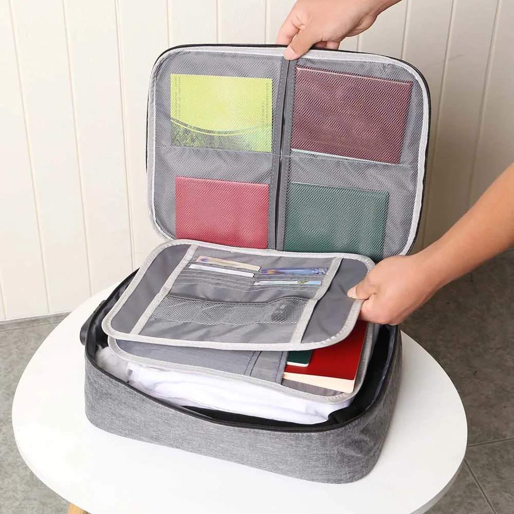 

Document Tickets Storage Bag Multi-Layer Certificate File Organizer Case Passport Briefcase with Lock Handbag Office Organizer