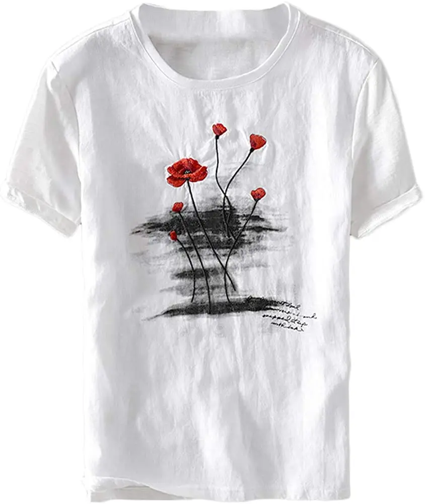 

Mens Crew Neck Short Sleeve T-Shirt Breathable Rose Printing Loose Tops Casual New Arrivals Summer Cool Tee 2020 Cotton T Shirt