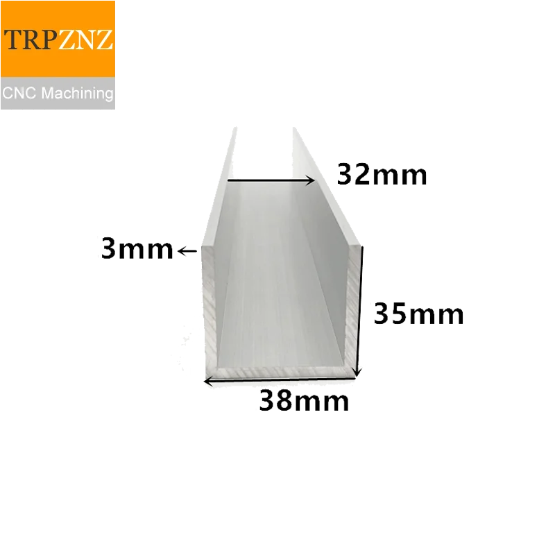 

U-shape Aluminum, 38mm x 35mm x 3mm,Outer width 38mm, length 50cm,aluminum alloy glass covered edge strip