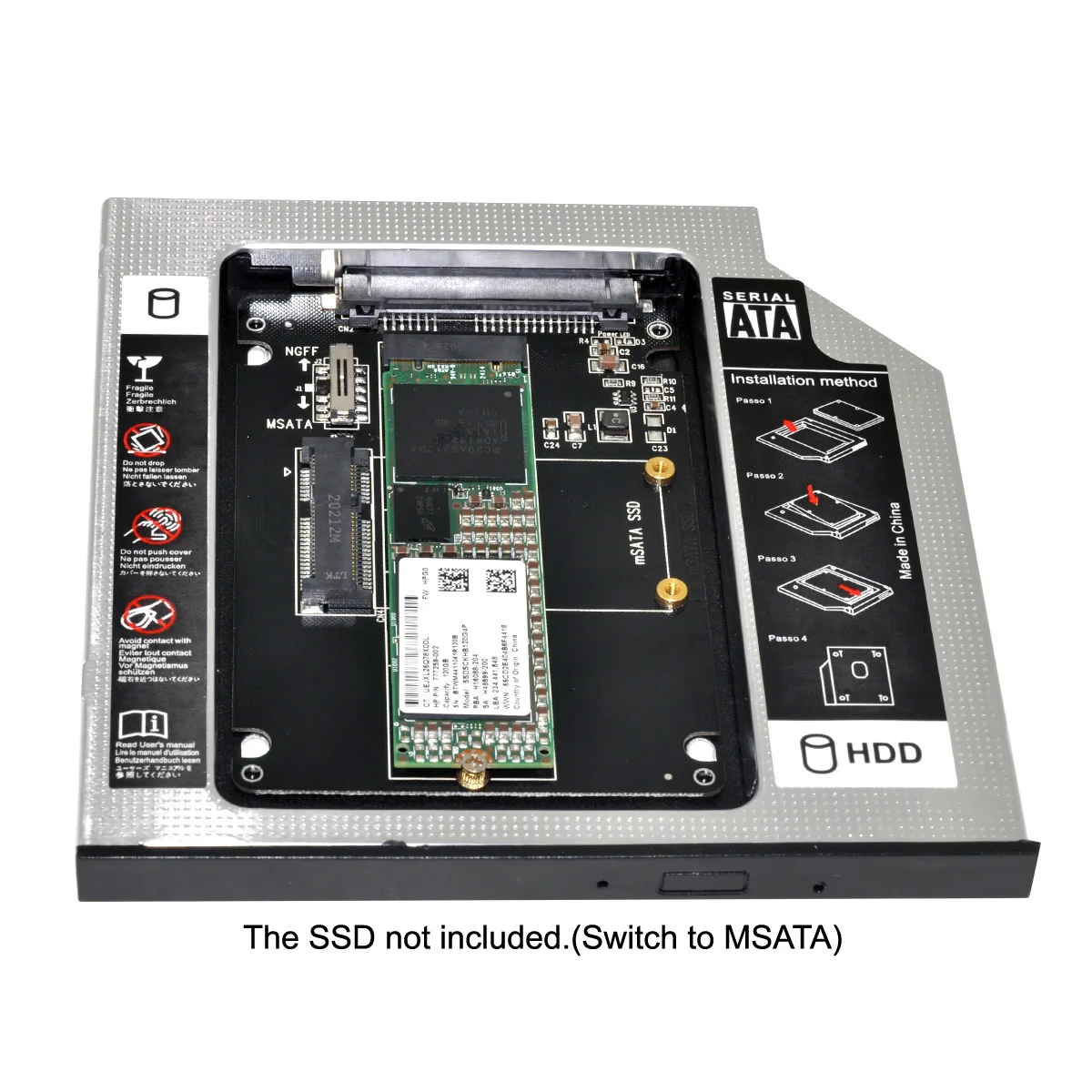 

Xiwai Chenyang MSATA NGFF B/M-key SSD to Slimline SATA 13Pin Caddy Case for 9.5mm Universal Laptop CD / DVD-ROM Optical Bay