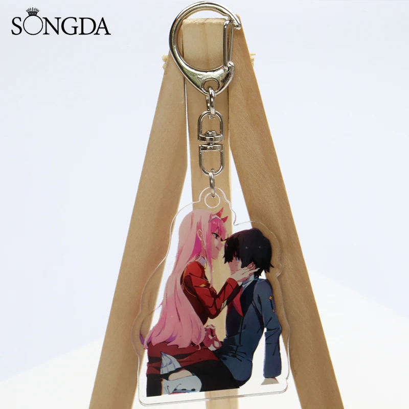 

SONGDA DARLING In The FRANXX Keychain 02 ZERO TWO Acrylic Pendant Key Chain Quality Double Sided Car Key Ring Friends Gifts