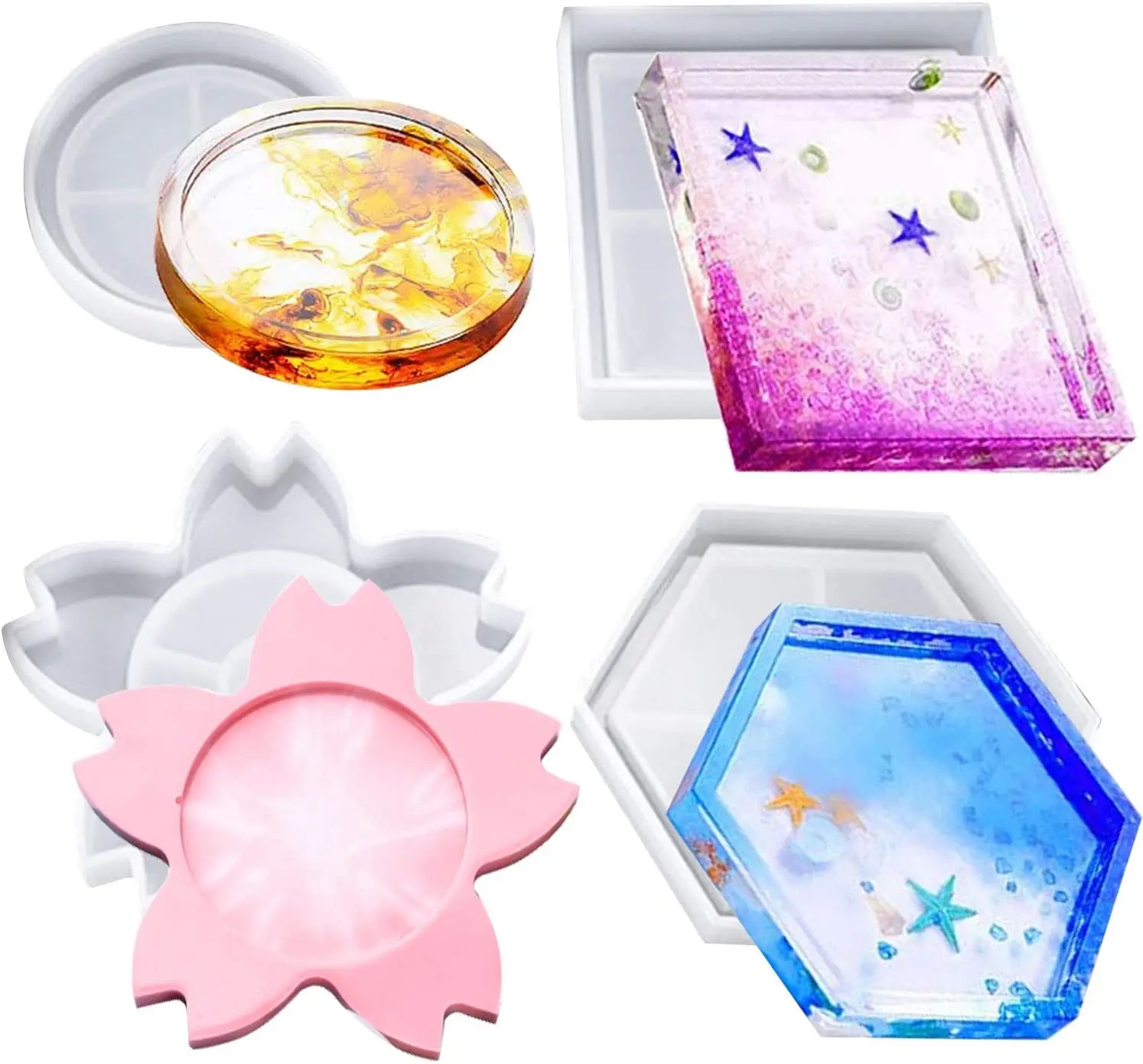 4 упаковки силиконовых форм сделай сам для смолы в том числе цветы вишни круглые