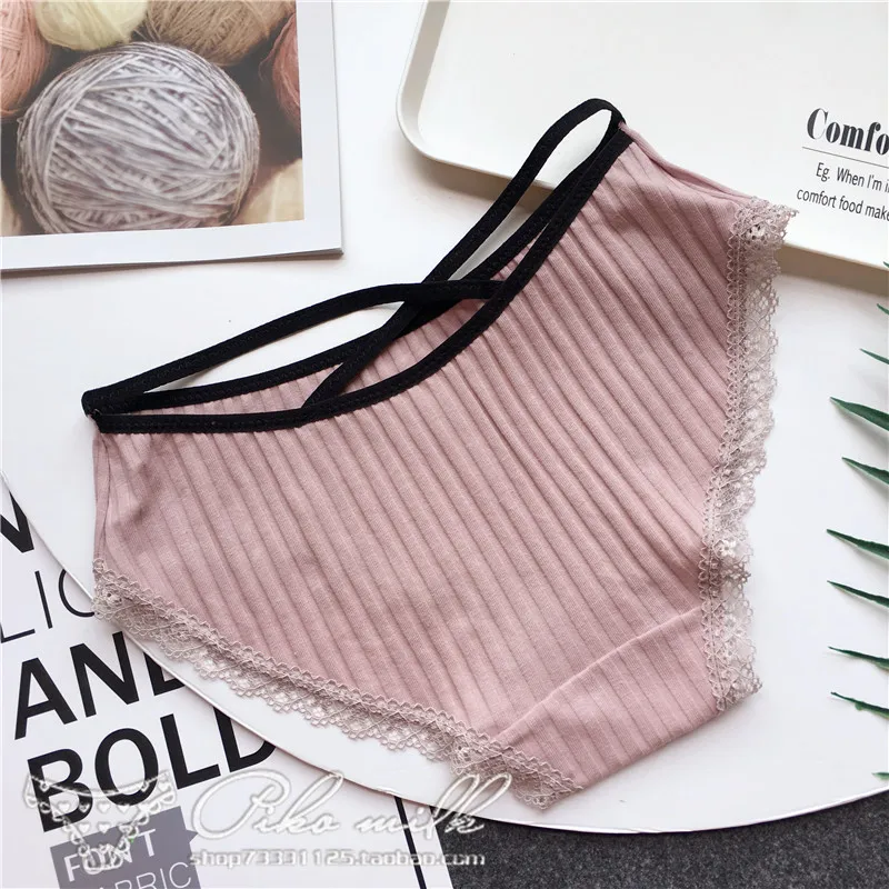 pink SP&CITY, однотонное, Полосатое, хлопковое, сексуальное нижнее белье для женщин, милые, поперечные, кружевные, боковые бесшовные трусы, дышащие, менструальные трусики, нижнее белье - Цвет: pink