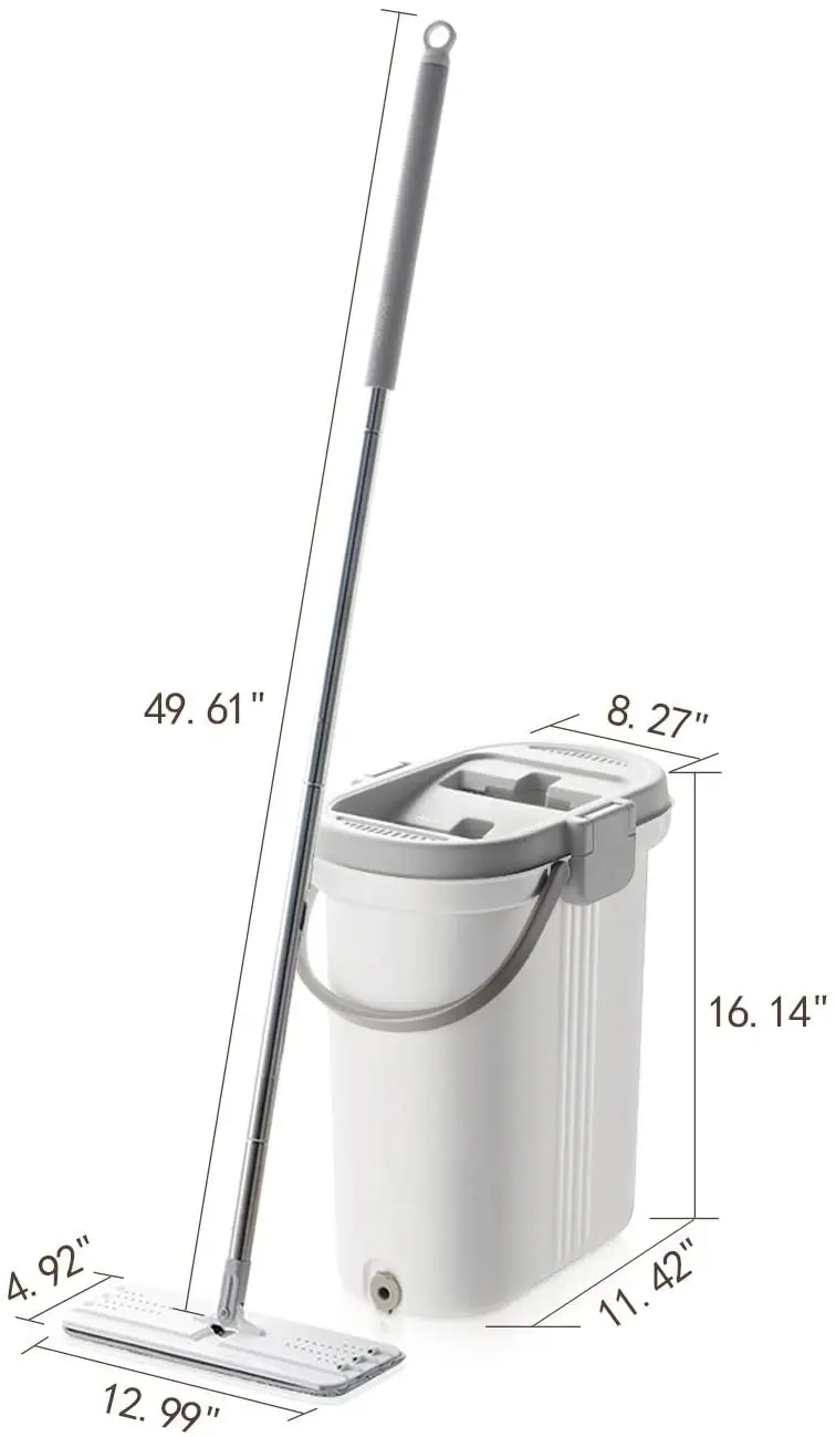 Плоская Швабра из микрофибры с ведром отжимная для мытья пола без рук 2