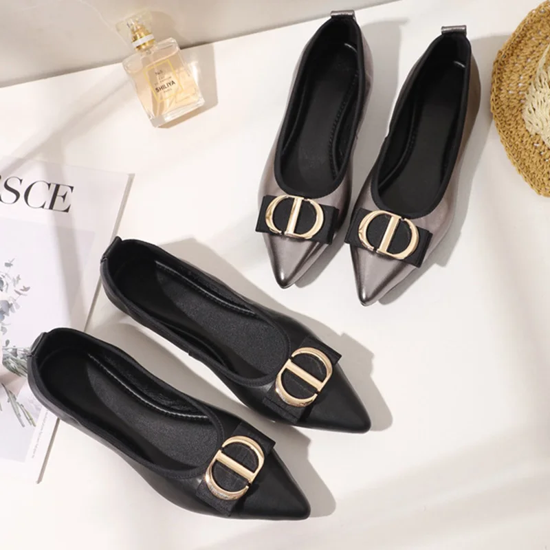 

Rothys Flats Shoes Women Genuine Leather Pointed Toe Elegant Ballet Flat Shoes Slip On Black Loafes Office Lady Footwear Size 41