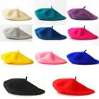 Однотонный шерстяной берет, женская мягкая и удобная шапка художника 21 цвет, осень и зима, модная теплая шапка, облегающая шапка, оптовая продажа