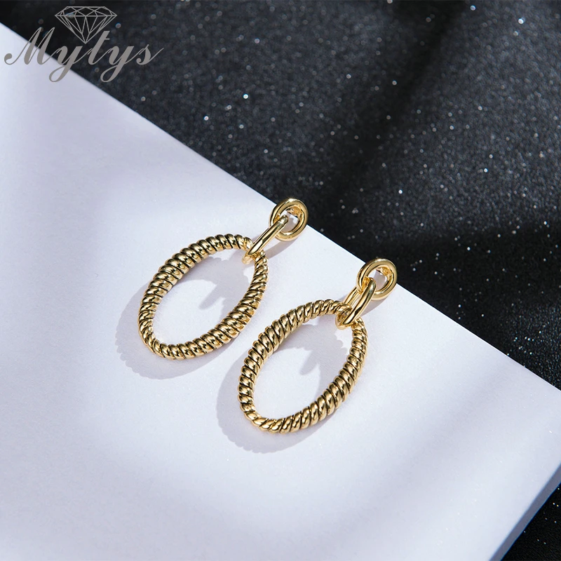 Mytys Twist Circle Round Drop Earrings for Women Trendy Fashion Dangle Gold Color Metal Jewelry CE625 | Украшения и аксессуары