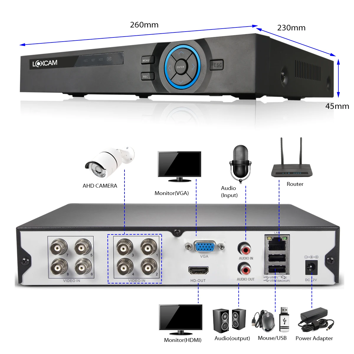 LOXCAM h.265 8 каналов 1080P AHD DVR система видеонаблюдения 2 МП CVI IP66 наружная