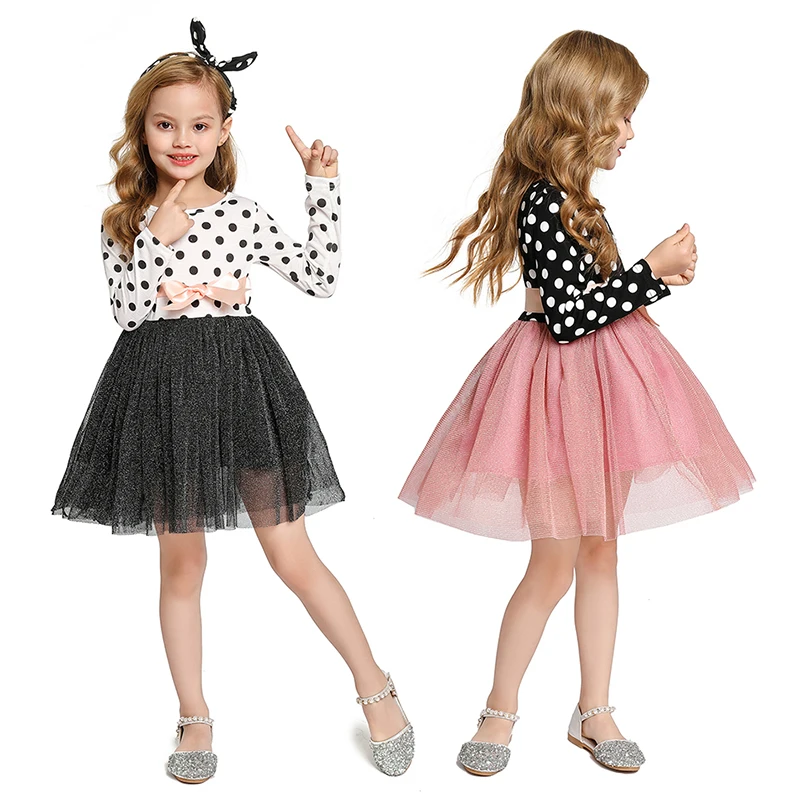 

Платье в горошек с длинными рукавами для девочек Одежда для маленьких девочек школьная повседневная одежда для подростков детская повседн...