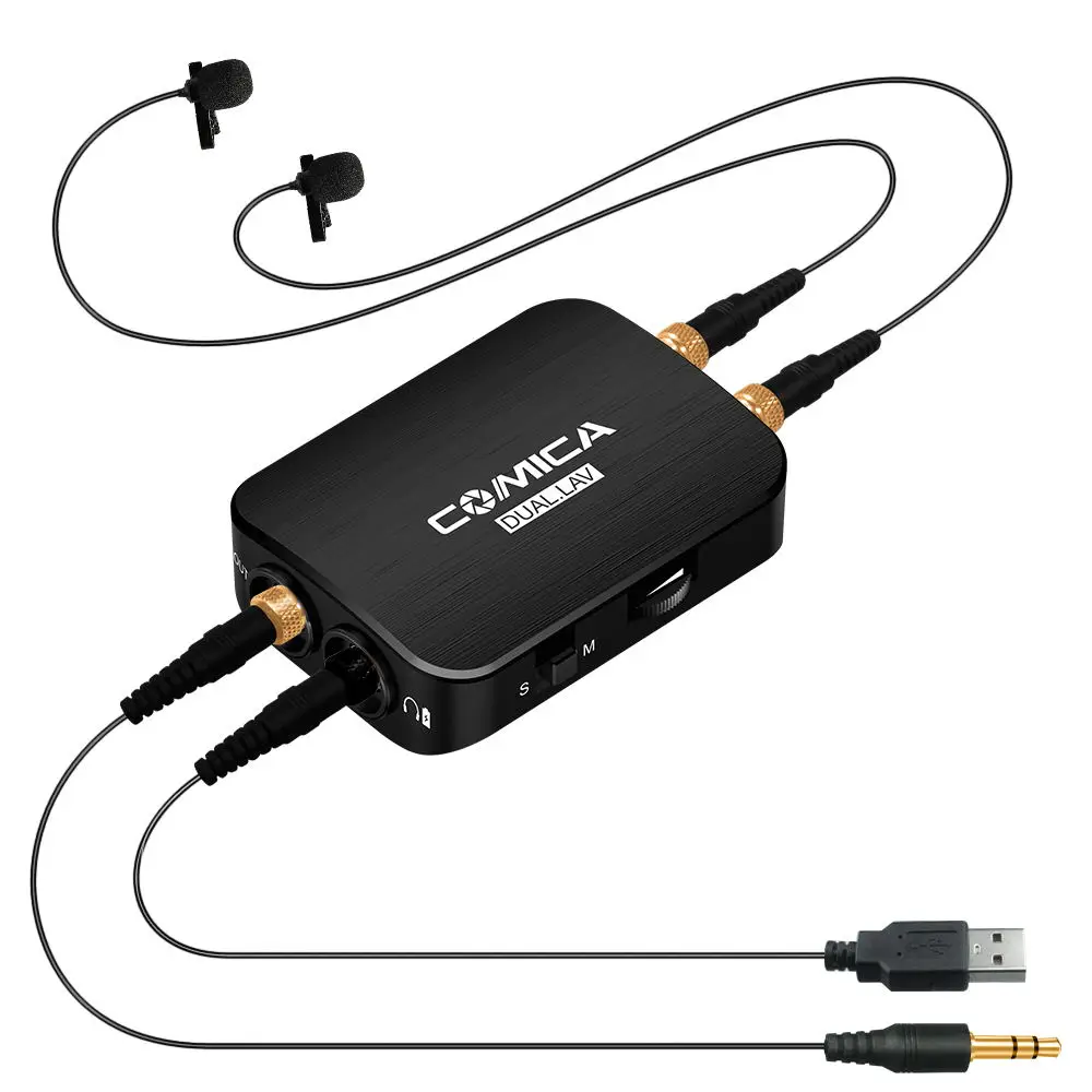 Comica CVM-D03 Dual Lavalier Lapel Microphone with Mono/Stereo Clip-on Interview for Cameras Camcorders&amp Smartphones | Электроника