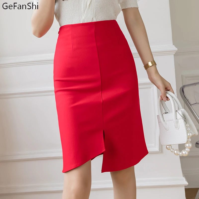 

Elegant Office Lady Skirt Women Vintage Solid Split Skirts Bodycon High Waisted Female Mini Pencil Skirts S-5XL Autumn Spring
