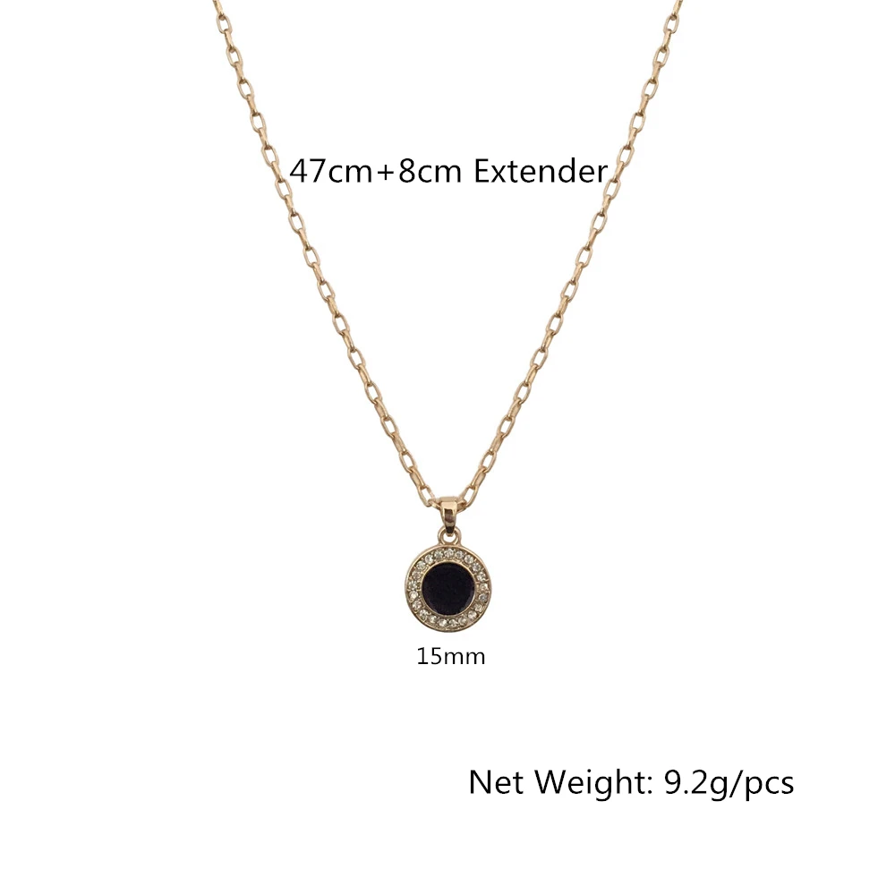 

High Quality New Fashion Cute Round Circle Pendant Necklace Black Epoxy with Small Clear Stone Elegant Pendant for Women